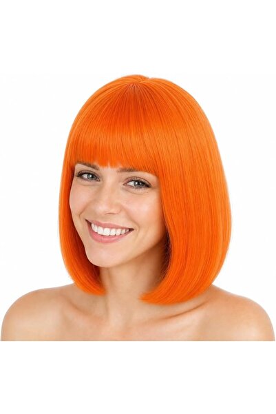 eNilecor Short Bob Hair Wigs 12" Straight with Flat Bangs Synthetic Colorful ...