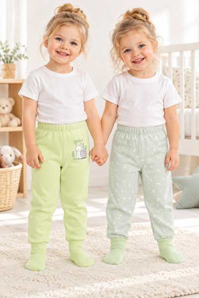 Melekpare Baby&Child Organic Booties Pants Self-Socking Bottom Pajamas Seasonal Cotton Set of 2