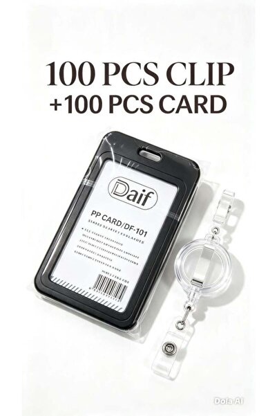 Generic Long Black Pocket Card 100Pcs +100 Vertical Pocket Card Black 100 Pcs + 100 Pcs Retractable Clip