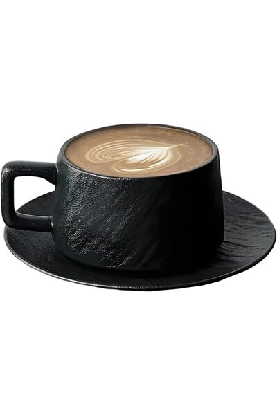 Generic طقم أكواب قهوة سيراميك بتصميم عتيق وملمس مميز، سعة 8.45 أونصة، كوب بق...