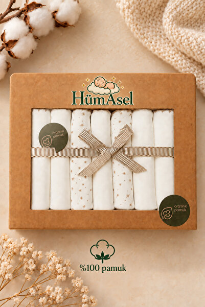 Hümasel Bebek Yumuşak (Soft) Penye Ağız Mendili - Ekru %100 Organik - 7 Li