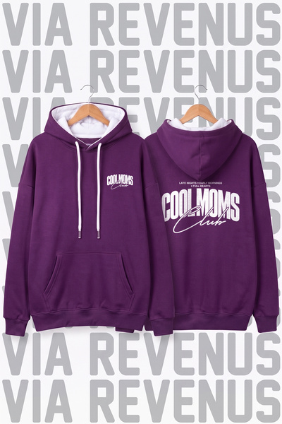Vordevia Φούτερ με κουκούλα Cool Moms Club με στάμπα, unisex, φαρδιά γραμμή