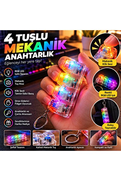 elvexa 4 Tuşlu RGB LED Işıklı Mekanik Klavye Anahtarlık