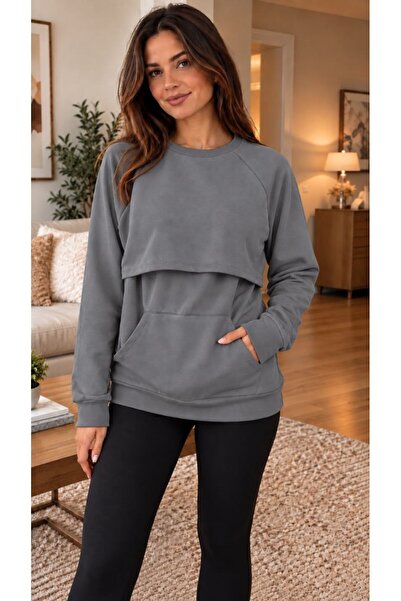 Maison La Femme Women's Crew Neck Breastfeeding Sweatshirt - Long Sleeve Mate...