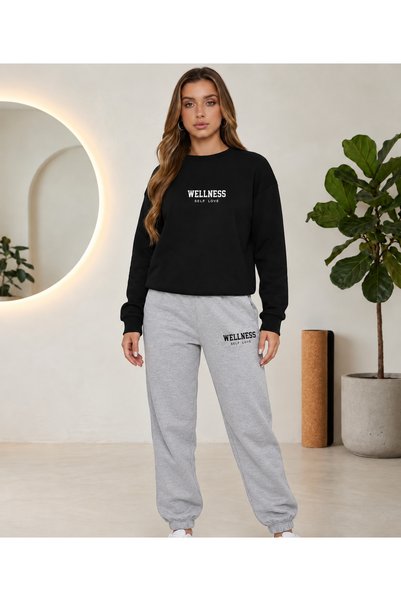 CLOTHES33 Set de trening cu guler rotund, 2 piese, model unisex pentru femei/...
