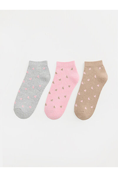 LC Waikiki Rmz Gi̇yi̇m Farkiyla Heart Embroidered Women's Booties Socks 3-Pie...