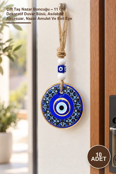 Yenilig 10 Adet Çift Taş Nazar Boncuğu – 11 CM Dekoratif Duvar Süsü, Asılabilir Aksesuar, Nazar Amulet Ve Evil Eye