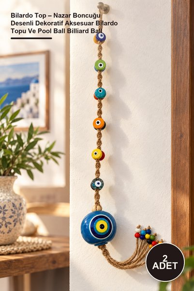 Yenilig 2 Adet Bilardo Top – Nazar Boncuğu Desenli Dekoratif Aksesuar Bilardo Topu Ve Pool Ball Billiard Ball