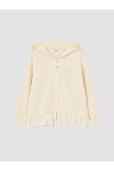 LC Waikiki Rmz Gi̇yi̇m Farkiyla Hooded Embroidered Girls' Sweatshirt