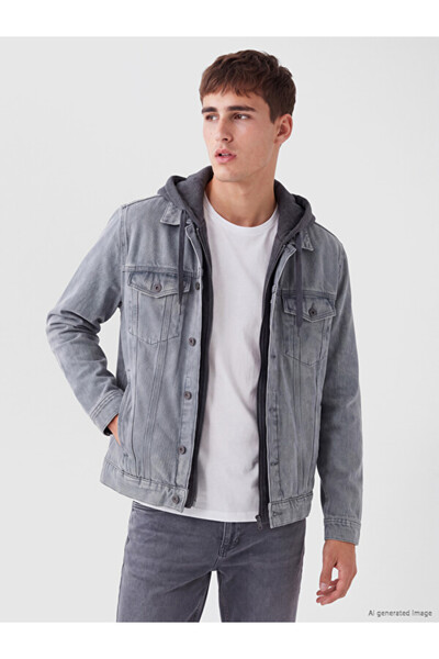 LC Waikiki Rmz Gi̇yi̇m Farkiyla Standard Fit Hooded Men's Jean Coat