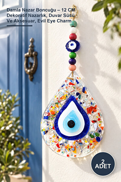2 Adet Damla Nazar Boncuğu – 12 CM Dekoratif Nazarlık, Duvar Süsü Ve Aksesuar, Evil Eye Charm