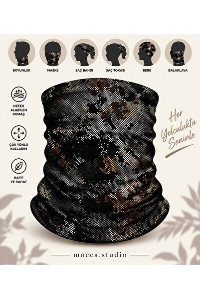 Mocca Studio Siyah Desenli Çok Amaçlı Bandana Boyunluk – Unisex Spor & Outdoor buff motorcu bandana