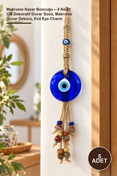 5 Adet Makrome Nazar Boncuğu – 4 No 11 CM Dekoratif Duvar Süsü, Makrome Duvar Dekoru, Evil Eye Charm