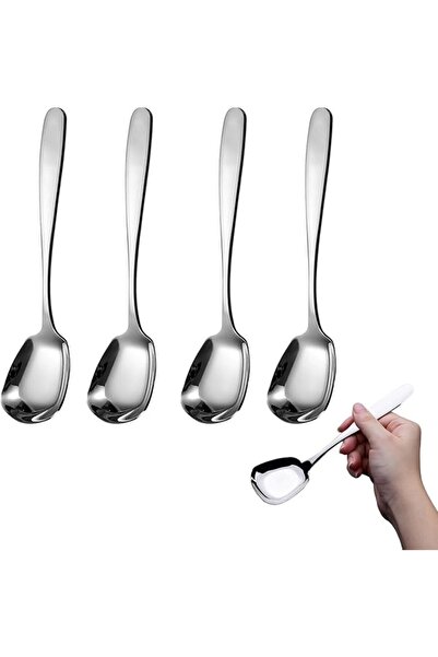 Yelajoy Square Head Soup Spoons, Korean Style Thick Heavy Square Dessert Spoo...