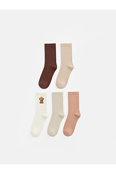 LC Waikiki Rmz Gi̇yi̇m Farkiyla Embroidered Women's Socks 5-Piece Set