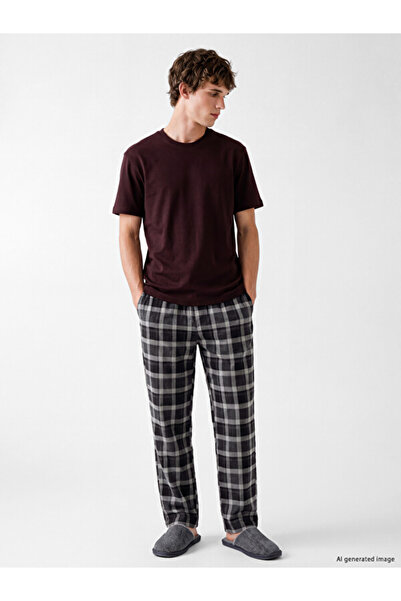 LC Waikiki Rmz Gi̇yi̇m Farkiyla Standard Fit Checkered Embroidered Men's Paja...