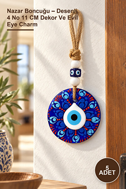 5 Adet Nazar Boncuğu – Desenli 4 No 11 CM Dekor Ve Evil Eye Charm