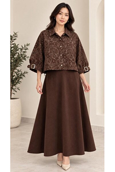 MODA BANUŞ FASHION STORE Σετ με σουέτ πουκάμισο και μακριά φούστα
