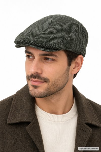 ZERAMİNE Men's Winter Cap Herringbone Patterned London Model Hat Classic Flat...