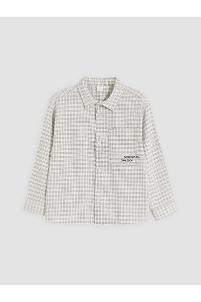 LC Waikiki Rmz Gi̇yi̇m Farkiyla Checkered Embroidered Gabardine Boys' Shirt