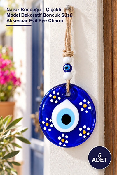 5 Adet Nazar Boncuğu – Çiçekli Model Dekoratif Boncuk Süsü Aksesuar Evil Eye Charm