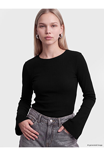 LC Waikiki Rmz Gi̇yi̇m Farkiyla Spanish Sleeve Women's Ribbed Bodysuit