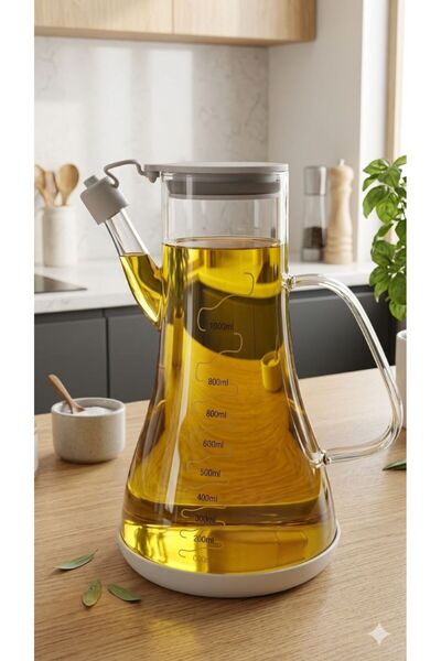 abenim 1000 ml Isıya dayanıklı Borosilikat cam Yağlık, Sirkelik tabanlıklı BEYAZ