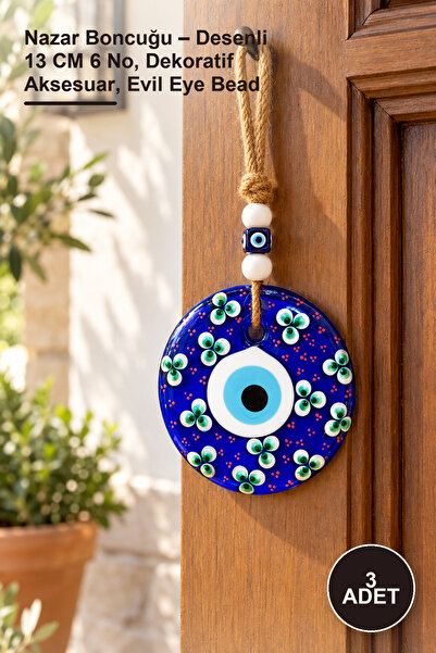 3 Adet Nazar Boncuğu – Desenli 13 CM 6 No, Dekoratif Aksesuar, Evil Eye Bead