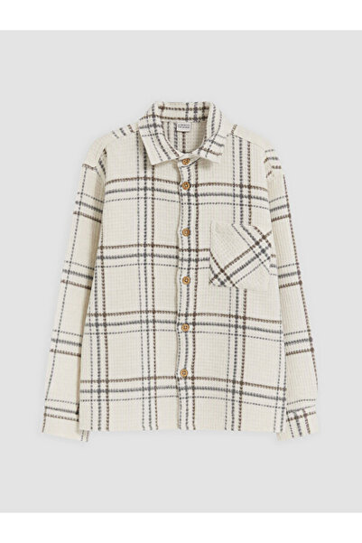 LC Waikiki Rmz Gi̇yi̇m Farki̇yla Checkered Embroidered Boys' Shirt Jacket