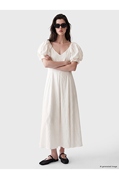 LC Waikiki Rmz Gi̇yi̇m Farkiyla V Planted Balloon Sleeve Flared Evening Dress