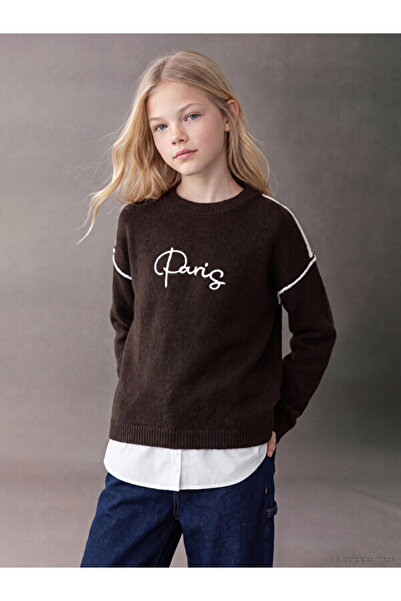LC Waikiki Rmz Gi̇yi̇m Farkiyla Paris Embroidered Girls' Knit Sweater