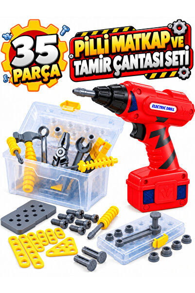 a v d a 35 Parça Pilli Matkap ve Tamir Çantası Seti Oyuncak Alet ve El Tamir ...