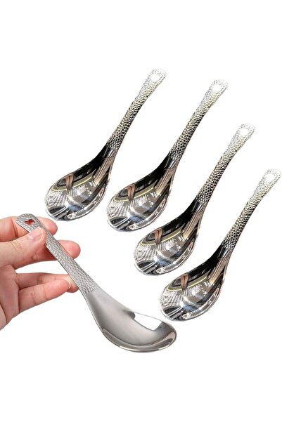 TERRIFI Heavy Duty Stainless Steel Asian Soup Spoons Set of 4, 6.5 Inch Deep ...