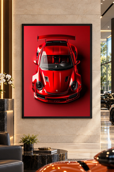 Kessy Home Studio Porsche GT3 Kırmızı Siyah Çerçeveli Araba Tablosu Genç Odas...