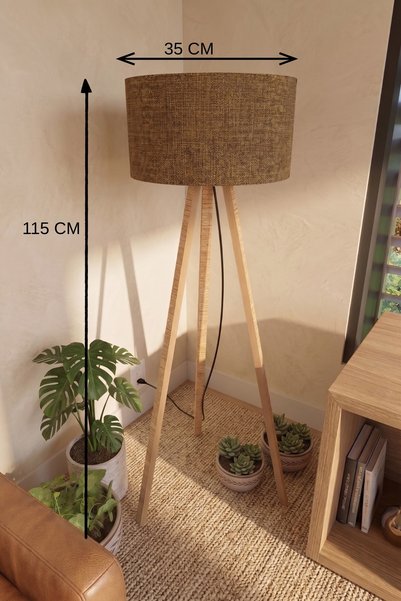 Genel Markalar Çetiner Group®3 Ayaklı Tripod Lambader Tütün Kahve Kumaş Başlık