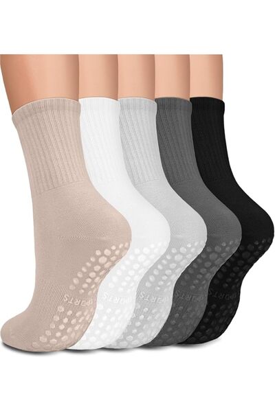 DHSOCKS 5 Pairs Pilates Grip Socks Yoga Socks with Grips for Women, Non-Slip ...