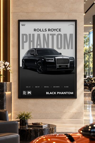 Kessy Home Studio Rolls Royce Phantom Siyah Çerçeveli Araba Tablosu Genç Odas...