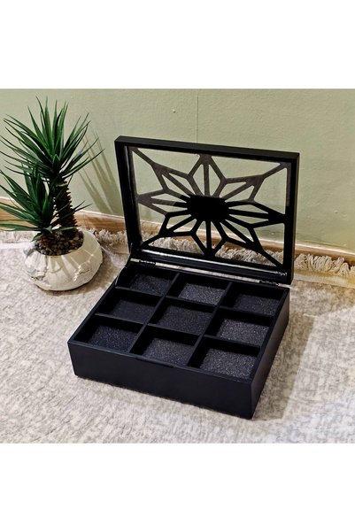 Tekir Store evinizi güzelleştirin Wooden 9-Compartment Watch Box Decorative Glass Watch Accessory Storage Box Organizer