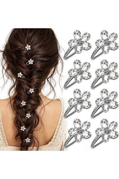 GENERAL 8 Pcs Rhinestone Flower Hair Clips for Women Sparkling Metal Duckbill...