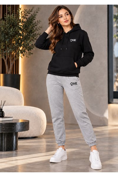CLOTHES33 Trening cu glugă, set din 2 piese, model unisex, pentru iarnă, cu i...