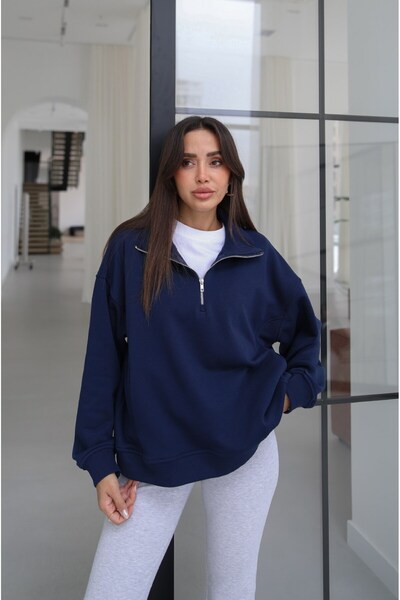 Havoş Lacivert Collar Zipper High Neck Sweatshirt