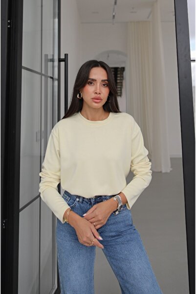 Havoş Sarı Tinta Bisiklet Yaka İnce Sweatshirt
