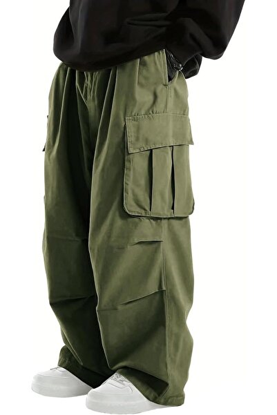 GENERAL Men's Baggy Cargo Pants Elastic Drawstring Parachute Cargo Pants Casu...
