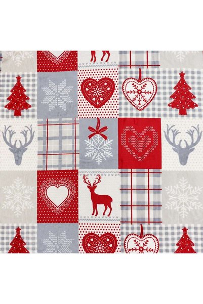 Caressa Patura Pat Craciun, 160 x 220 cm, pentru 1 Persoana, Doua Fete, Imprimeu Reni, Inimi si Brazi, Spate Sherpa, Poliester, Multicolor