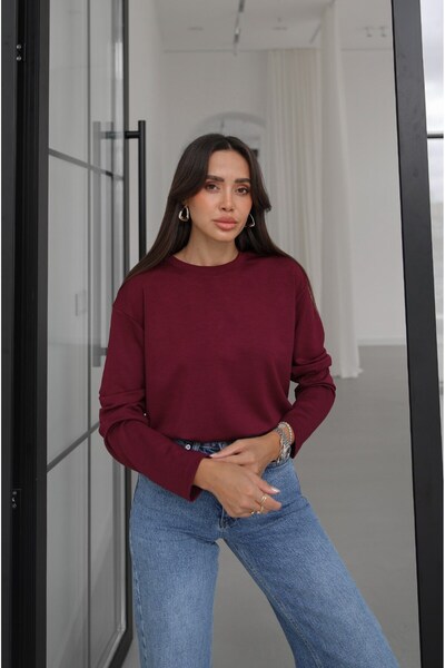 Havoş Mürdüm Tinta Bisiklet Yaka İnce Sweatshirt