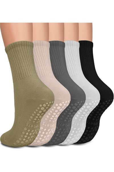 DHSOCKS 5 أزواج من جوارب البيلاتس واليوجا المزودة بمقابض للنساء، جوارب رياضية...