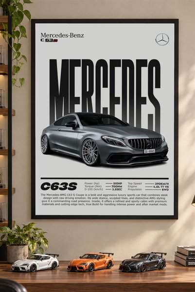 Kessy Home Studio Mercedes C63 S Siyah Çerçeveli Araba Tablosu Genç Odası Fin...