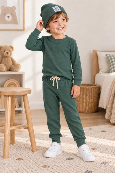 Tuğra Bebe Unisex Baby and Child 3-Piece Top and Bottom Set with Flexible Cor...