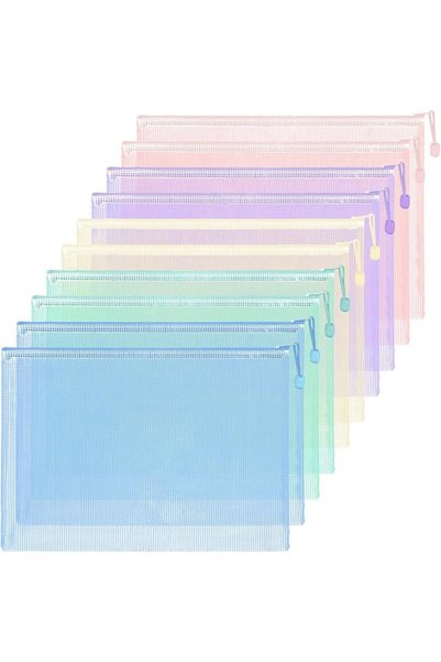 KASTWAVE 10 حافظات شبكية بسحاب مقاس A4، مجلدات كبيرة الحجم بسحاب، حافظة أقلام...