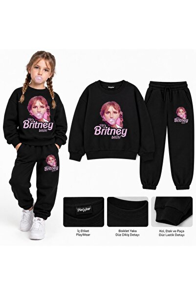 playwear Екипна суитшърт с щампа Бритни за момичета и момчета, с кръгло деколте